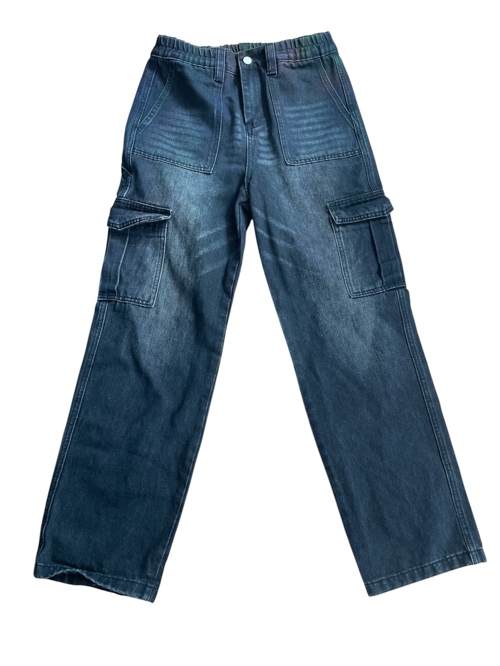 BLANKNYC Girls Hours Later Cargo Jeans Washed Black Elastic Waist Big Kids Sz XL